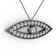 Ayn Kolye - Swarovski ve pırlanta 925 ayar siyah rodyum kaplama gümüş kolye (0.264 karat, 40 cm gümüş rolo zincir) #12315lk