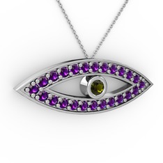 Ayn Kolye - Peridot ve ametist 925 ayar gümüş kolye (40 cm gümüş rolo zincir) #127uqo5