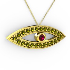 Rodolit garnet ve peridot 18 ayar altın kolye (40 cm altın rolo zincir)