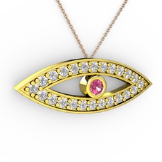 Ayn Kolye - Pembe kuvars ve swarovski 14 ayar altın kolye (40 cm gümüş rolo zincir) #12ofjfh