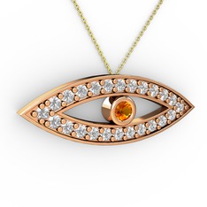 Ayn Kolye - Sitrin ve swarovski 14 ayar rose altın kolye (40 cm altın rolo zincir) #130swvb