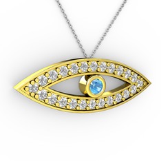 Ayn Kolye - Akuamarin ve swarovski 18 ayar altın kolye (40 cm beyaz altın rolo zincir) #13tmo3w