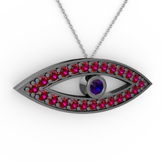 Ayn Kolye - Lab safir ve rodolit garnet 925 ayar siyah rodyum kaplama gümüş kolye (40 cm beyaz altın rolo zincir) #14cszqk