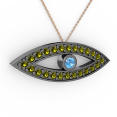 Ayn Kolye - Akuamarin ve peridot 925 ayar siyah rodyum kaplama gümüş kolye (40 cm rose altın rolo zincir) #14ikm50
