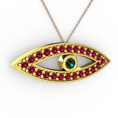 Ayn Kolye - Yeşil kuvars ve rodolit garnet 925 ayar altın kaplama gümüş kolye (40 cm rose altın rolo zincir) #151ltga