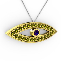 Lab safir ve peridot 18 ayar altın kolye (40 cm beyaz altın rolo zincir)