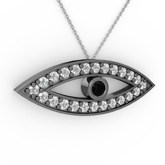 Ayn Kolye - Siyah zirkon ve swarovski 925 ayar siyah rodyum kaplama gümüş kolye (40 cm beyaz altın rolo zincir) #15ds6cc
