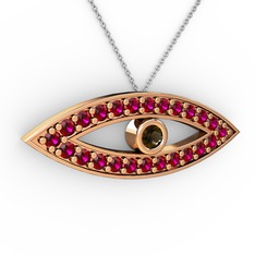 Ayn Kolye - Dumanlı kuvars ve rodolit garnet 14 ayar rose altın kolye (40 cm beyaz altın rolo zincir) #15qh48k