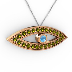 Ayn Kolye - Akuamarin ve peridot 925 ayar rose altın kaplama gümüş kolye (40 cm beyaz altın rolo zincir) #15ti3ud