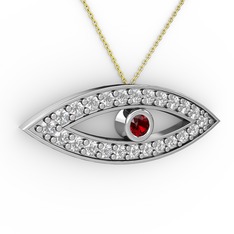 Garnet ve beyaz zirkon 18 ayar beyaz altın kolye (40 cm altın rolo zincir)
