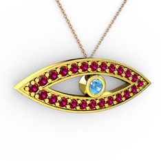 Ayn Kolye - Akuamarin ve rodolit garnet 18 ayar altın kolye (40 cm rose altın rolo zincir) #15wwshd