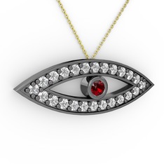 Ayn Kolye - Garnet ve beyaz zirkon 925 ayar siyah rodyum kaplama gümüş kolye (40 cm altın rolo zincir) #15yyd6f