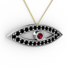 Ayn Kolye - Rodolit garnet ve siyah zirkon 14 ayar beyaz altın kolye (40 cm altın rolo zincir) #162d0ov