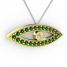 Ayn Kolye - Pırlanta ve yeşil kuvars 14 ayar altın kolye (0.036 karat, 40 cm beyaz altın rolo zincir) #162zrjo