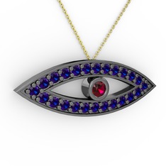 Ayn Kolye - Rodolit garnet ve lab safir 925 ayar siyah rodyum kaplama gümüş kolye (40 cm altın rolo zincir) #1680n98