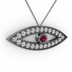 Ayn Kolye - Rodolit garnet ve pırlanta 925 ayar siyah rodyum kaplama gümüş kolye (0.264 karat, 40 cm gümüş rolo zincir) #16fj6pt