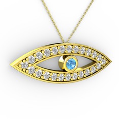 Ayn Kolye - Akuamarin ve beyaz zirkon 18 ayar altın kolye (40 cm altın rolo zincir) #16srrx4