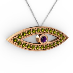 Ametist ve peridot 18 ayar rose altın kolye (40 cm beyaz altın rolo zincir)