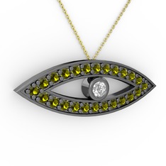 Ayn Kolye - Swarovski ve peridot 925 ayar siyah rodyum kaplama gümüş kolye (40 cm gümüş rolo zincir) #17964kj
