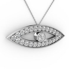 Ayn Kolye - Beyaz zirkon ve swarovski 14 ayar beyaz altın kolye (40 cm beyaz altın rolo zincir) #17du65c