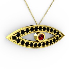 Garnet ve siyah zirkon 18 ayar altın kolye (40 cm altın rolo zincir)