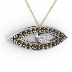 Swarovski ve dumanlı kuvars 14 ayar beyaz altın kolye (40 cm gümüş rolo zincir)