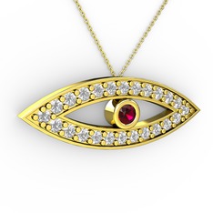 Rodolit garnet ve swarovski 18 ayar altın kolye (40 cm altın rolo zincir)