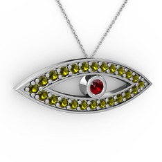 Ayn Kolye - Garnet ve peridot 925 ayar gümüş kolye (40 cm gümüş rolo zincir) #1994r4a