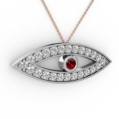 Garnet ve beyaz zirkon 14 ayar beyaz altın kolye (40 cm rose altın rolo zincir)