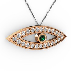 Ayn Kolye - Yeşil kuvars ve swarovski 14 ayar rose altın kolye (40 cm gümüş rolo zincir) #19iopma