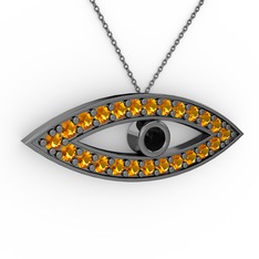 Ayn Kolye - Siyah zirkon ve sitrin 925 ayar siyah rodyum kaplama gümüş kolye (40 cm gümüş rolo zincir) #19les61