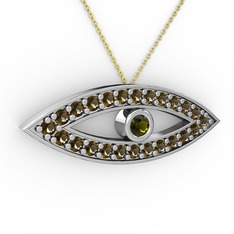 Peridot ve dumanlı kuvars 925 ayar gümüş kolye (40 cm altın rolo zincir)