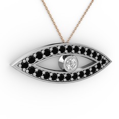 Ayn Kolye - Swarovski ve siyah zirkon 14 ayar beyaz altın kolye (40 cm gümüş rolo zincir) #1aabaz