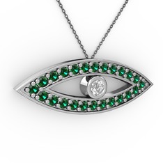 Ayn Kolye - Swarovski ve yeşil kuvars 8 ayar beyaz altın kolye (40 cm gümüş rolo zincir) #1al5523