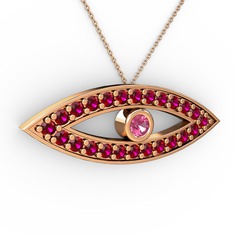 Ayn Kolye - Pembe kuvars ve rodolit garnet 18 ayar rose altın kolye (40 cm gümüş rolo zincir) #1b297o9