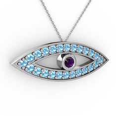 Ayn Kolye - Ametist ve akuamarin 14 ayar beyaz altın kolye (40 cm beyaz altın rolo zincir) #1b3rccr