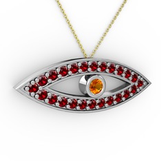 Sitrin ve garnet 8 ayar beyaz altın kolye (40 cm altın rolo zincir)