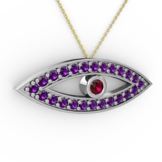 Rodolit garnet ve ametist 925 ayar gümüş kolye (40 cm altın rolo zincir)