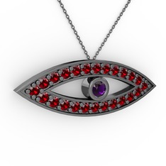Ayn Kolye - Ametist ve garnet 925 ayar siyah rodyum kaplama gümüş kolye (40 cm gümüş rolo zincir) #1cfgxj8