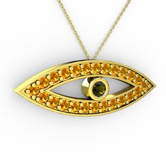 Peridot ve sitrin 14 ayar altın kolye (40 cm altın rolo zincir)