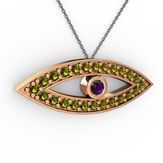 Ametist ve peridot 925 ayar rose altın kaplama gümüş kolye (40 cm gümüş rolo zincir)