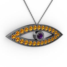 Ayn Kolye - Ametist ve sitrin 925 ayar siyah rodyum kaplama gümüş kolye (40 cm gümüş rolo zincir) #1d3x0v0