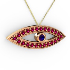Lab safir ve rodolit garnet 18 ayar rose altın kolye (40 cm altın rolo zincir)