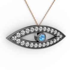 Ayn Kolye - Akuamarin ve swarovski 925 ayar siyah rodyum kaplama gümüş kolye (40 cm gümüş rolo zincir) #1e4ykpu