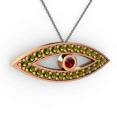 Garnet ve peridot 8 ayar rose altın kolye (40 cm gümüş rolo zincir)