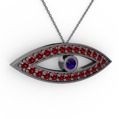 Ayn Kolye - Lab safir ve garnet 925 ayar siyah rodyum kaplama gümüş kolye (40 cm gümüş rolo zincir) #1eh0g1x