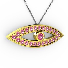 Ayn Kolye - Pembe kuvars 18 ayar altın kolye (40 cm gümüş rolo zincir) #1ekyqi5