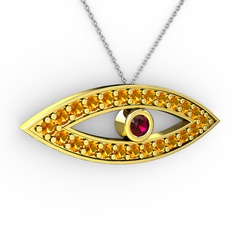 Ayn Kolye - Rodolit garnet ve sitrin 925 ayar altın kaplama gümüş kolye (40 cm beyaz altın rolo zincir) #1f2ah2v