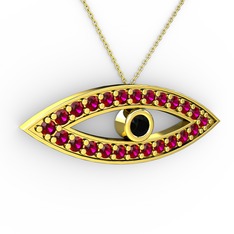 Ayn Kolye - Siyah zirkon ve rodolit garnet 14 ayar altın kolye (40 cm altın rolo zincir) #1f8u19e
