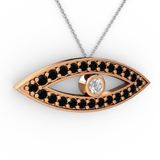 Pırlanta ve siyah zirkon 18 ayar rose altın kolye (0.036 karat, 40 cm beyaz altın rolo zincir)